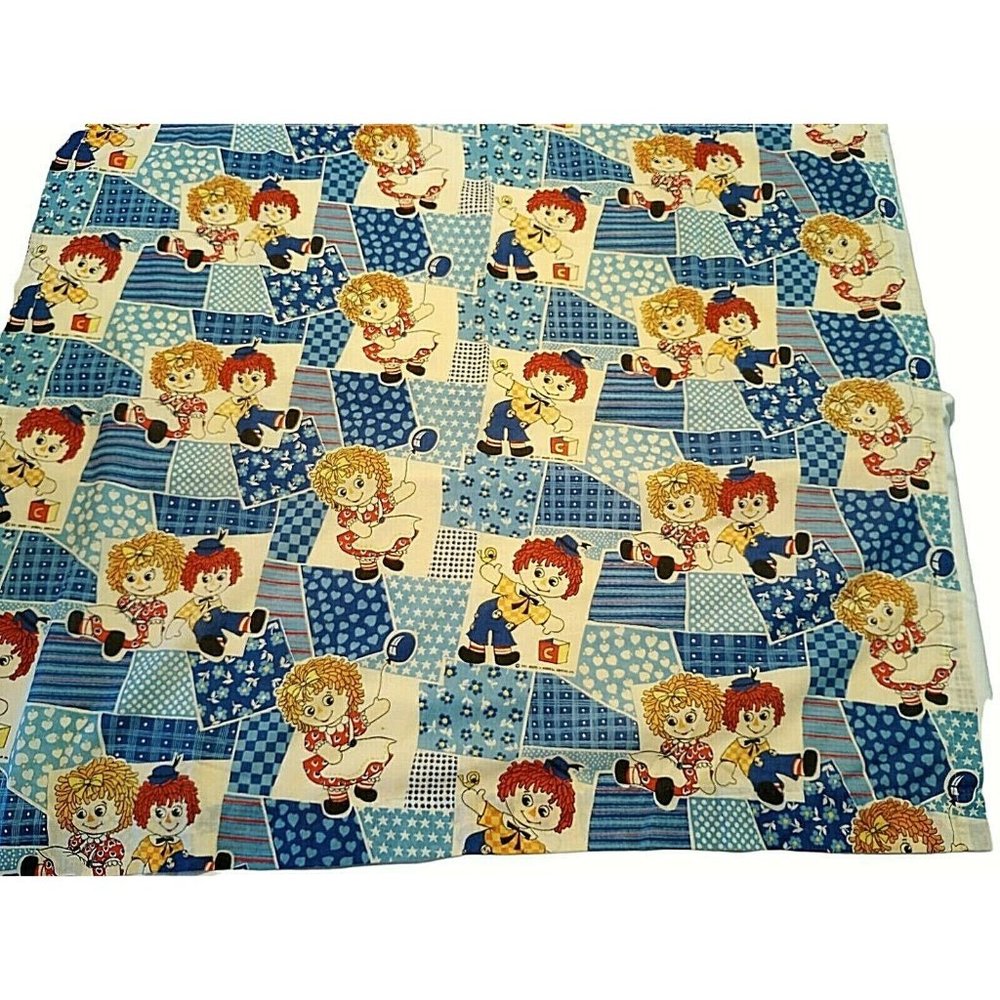 Vintage RAGGEDY ANN and ANDY Blue 2-Panel 35 x 40" Curtains